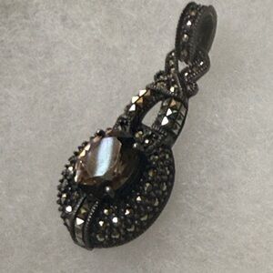 Judith Jack JJ signed Sterling Smoky Topaz Marcasite Pendant